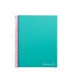 Cuaderno espiral liderpapel a4 micro jolly tapa forrada 140h 75 gr cuadro 5mm 5 bandas4 taladros color turquesa