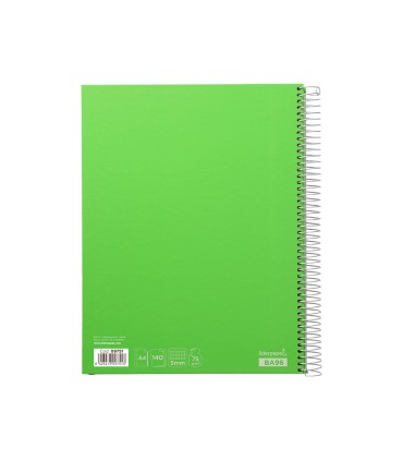 Cuaderno espiral liderpapel a4 micro jolly tapa forrada 140h 75 gr cuadro 5mm 5 bandas 4 taladros color verde