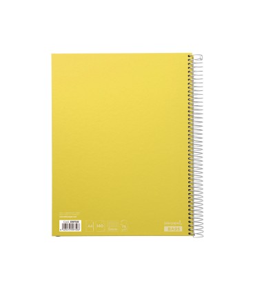 Cuaderno espiral liderpapel a4 micro jolly tapa forrada 140h 75 gr cuadro 5mm 5 bandas4 taladros color amarillo