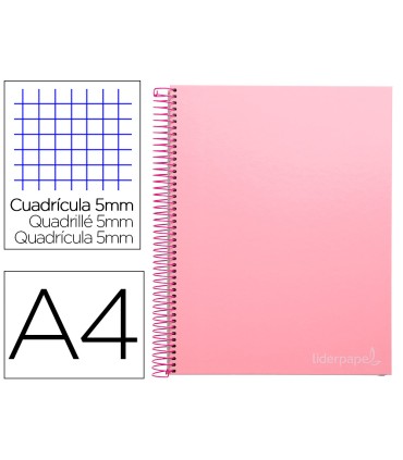 Cuaderno espiral liderpapel a4 micro jolly tapa forrada 140h 75 gr cuadro 5mm 5 bandas 4 taladros color rosa