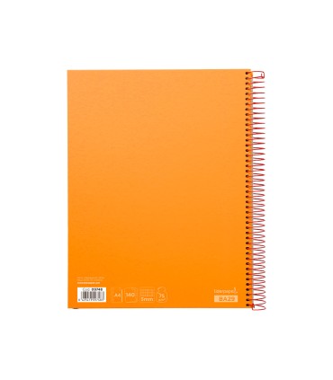 Cuaderno espiral liderpapel a4 micro jolly tapa forrada 140h 75 gr cuadro 5mm 5 bandas4 taladros color naranja