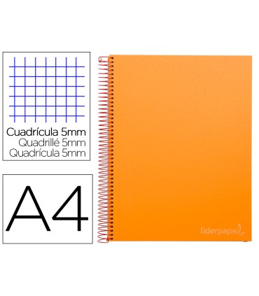 Cuaderno espiral liderpapel a4 micro jolly tapa forrada 140h 75 gr cuadro 5mm 5 bandas4 taladros color naranja