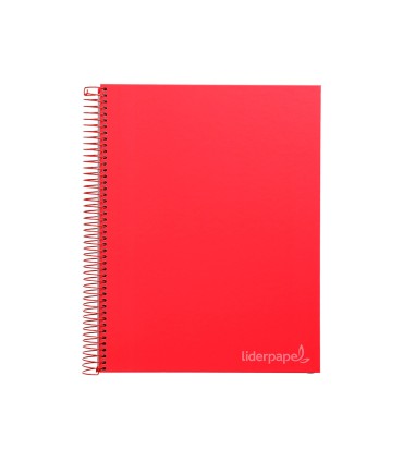 Cuaderno espiral liderpapel a4 micro jolly tapa forrada 140h 75 gr cuadro 5mm 5 bandas 4 taladros color rojo