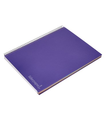 Cuaderno espiral liderpapel a4 micro jolly tapa forrada 140h 75 gr cuadro 5mm 5 bandas 4 taladros color lila