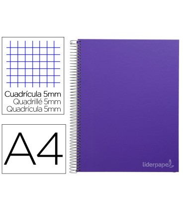 Cuaderno espiral liderpapel a4 micro jolly tapa forrada 140h 75 gr cuadro 5mm 5 bandas 4 taladros color lila