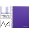 Cuaderno espiral liderpapel a4 micro jolly tapa forrada 140h 75 gr cuadro 5mm 5 bandas 4 taladros color lila