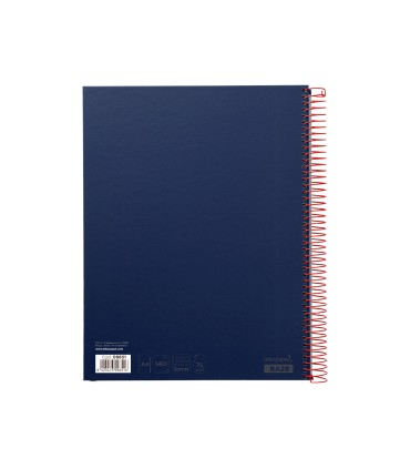 Cuaderno espiral liderpapel a4 micro jolly tapa forrada 140h 75 gr cuadro 5mm 5 bandas 4 taladros color azul