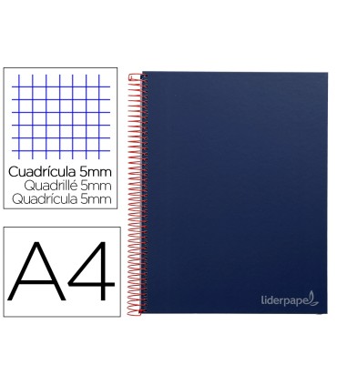 Cuaderno espiral liderpapel a4 micro jolly tapa forrada 140h 75 gr cuadro 5mm 5 bandas 4 taladros color azul