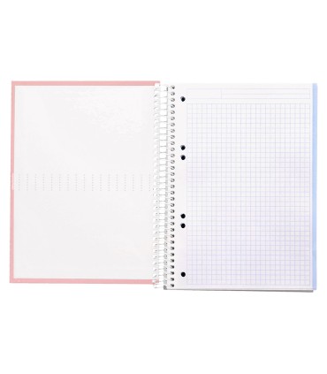 Cuaderno espiral liderpapel a5 micro crafty tapa forrada 120h 90 gr cuadro 5mm 5 bandas6 taladros color rosa