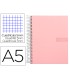 Cuaderno espiral liderpapel a5 micro crafty tapa forrada 120h 90 gr cuadro 5mm 5 bandas6 taladros color rosa