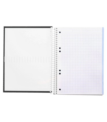 Cuaderno espiral liderpapel a5 micro crafty tapa forrada 120h 90 gr cuadro 5mm 5 bandas6 taladros color negro