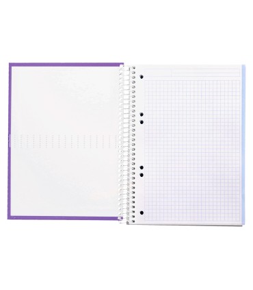 Cuaderno espiral liderpapel a5 micro crafty tapa forrada 120h 90 gr cuadro 5mm 5 bandas6 taladros color violeta