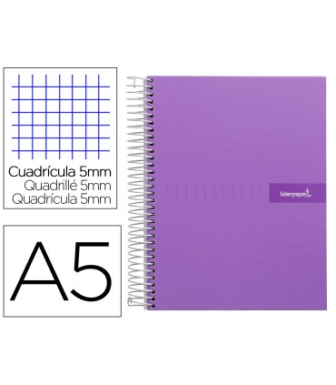 Cuaderno espiral liderpapel a5 micro crafty tapa forrada 120h 90 gr cuadro 5mm 5 bandas6 taladros color violeta