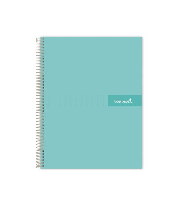 Cuaderno espiral liderpapel a5 micro crafty tapa forrada 120h 90 gr cuadro 5mm 5 bandas6 taladros color turquesa