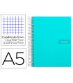 Cuaderno espiral liderpapel a5 micro crafty tapa forrada 120h 90 gr cuadro 5mm 5 bandas6 taladros color turquesa