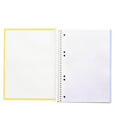 Cuaderno espiral liderpapel a5 micro crafty tapa forrada 120h 90 gr cuadro 5mm 5 bandas6 taladros color amarillo