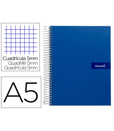 Cuaderno espiral liderpapel a5 micro crafty tapa forrada 120h 90 gr cuadro 5mm 5 bandas6 taladros color azul