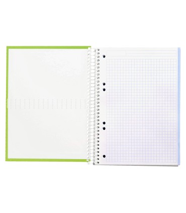 Cuaderno espiral liderpapel a5 micro crafty tapa forrada 120h 90 gr cuadro 5mm 5 bandas6 taladros color verde