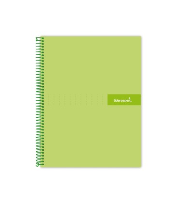 Cuaderno espiral liderpapel a5 micro crafty tapa forrada 120h 90 gr cuadro 5mm 5 bandas6 taladros color verde