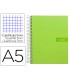 Cuaderno espiral liderpapel a5 micro crafty tapa forrada 120h 90 gr cuadro 5mm 5 bandas6 taladros color verde