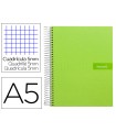 Cuaderno espiral liderpapel a5 micro crafty tapa forrada 120h 90 gr cuadro 5mm 5 bandas6 taladros color verde