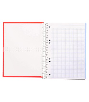 Cuaderno espiral liderpapel a5 micro crafty tapa forrada 120h 90 gr cuadro 5mm 5 bandas6 taladros color rojo