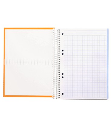 Cuaderno espiral liderpapel a5 micro crafty tapa forrada 120h 90 gr cuadro 5mm 5 bandas6 taladros color naranja