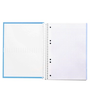 Cuaderno espiral liderpapel a5 micro crafty tapa forrada 120h 90 gr cuadro 5mm 5 bandas6 taladros color celeste