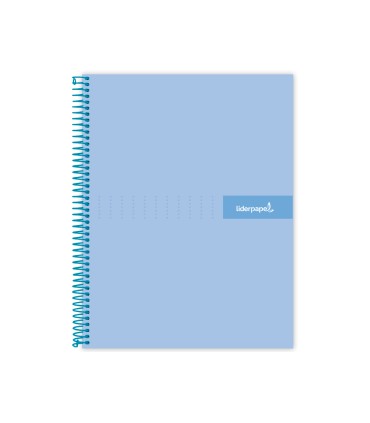 Cuaderno espiral liderpapel a5 micro crafty tapa forrada 120h 90 gr cuadro 5mm 5 bandas6 taladros color celeste