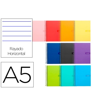 Cuaderno espiral liderpapel a5 crafty tapa forrada 80h 90 gr rayado horizontal con margen colores surtidos