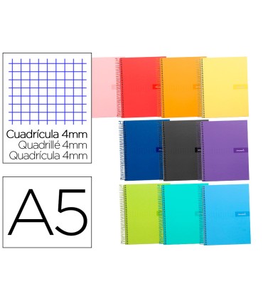 Cuaderno espiral liderpapel a5 crafty tapa forrada 80h 90 gr cuadro 4 mm con margen colores surtidos