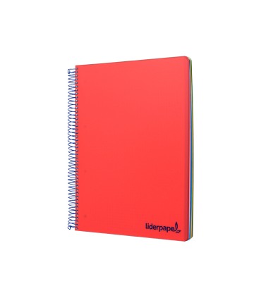 Cuaderno espiral liderpapel a5 micro wonder tapa plastico 120h 90g cuadro 5mm 5 bandas 6 taladros color rojo