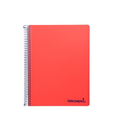 Cuaderno espiral liderpapel a5 micro wonder tapa plastico 120h 90g cuadro 5mm 5 bandas 6 taladros color rojo