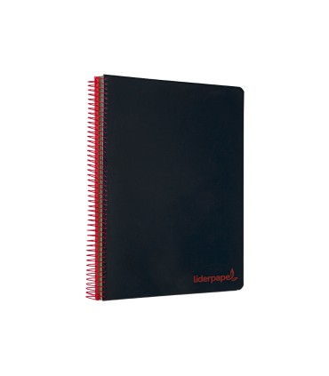 Cuaderno espiral liderpapel a5 micro wonder tapa plastico 120h 90g cuadro 5mm 5 bandas 6 taladros color negro