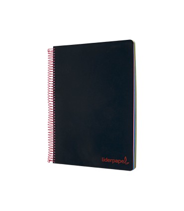 Cuaderno espiral liderpapel a5 micro wonder tapa plastico 120h 90g cuadro 5mm 5 bandas 6 taladros color negro