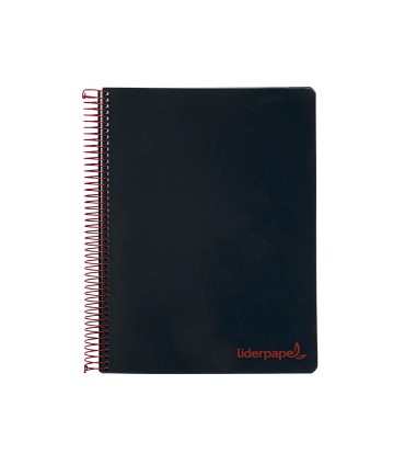 Cuaderno espiral liderpapel a5 micro wonder tapa plastico 120h 90g cuadro 5mm 5 bandas 6 taladros color negro