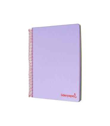 Cuaderno espiral liderpapel a5 micro wonder tapa plastico 120h 90g cuadro 5mm 5 bandas 6 taladros color violeta