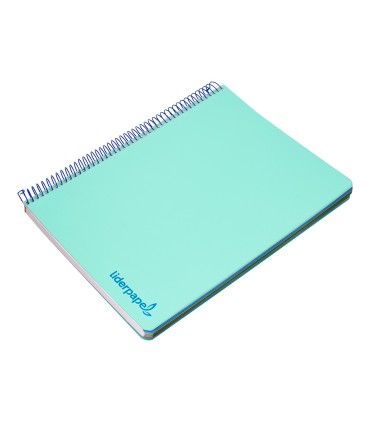 Cuaderno espiral liderpapel a5 micro wonder tapa plastico 120h 90g cuadro 5mm 5 bandas 6 taladros color verde