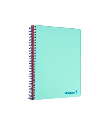 Cuaderno espiral liderpapel a5 micro wonder tapa plastico 120h 90g cuadro 5mm 5 bandas 6 taladros color verde