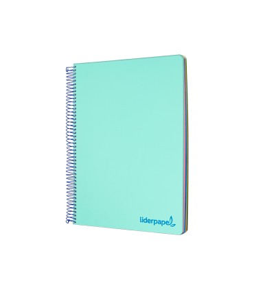 Cuaderno espiral liderpapel a5 micro wonder tapa plastico 120h 90g cuadro 5mm 5 bandas 6 taladros color verde