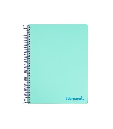 Cuaderno espiral liderpapel a5 micro wonder tapa plastico 120h 90g cuadro 5mm 5 bandas 6 taladros color verde