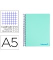 Cuaderno espiral liderpapel a5 micro wonder tapa plastico 120h 90g cuadro 5mm 5 bandas 6 taladros color verde