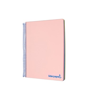 Cuaderno espiral liderpapel a5 micro wonder tapa plastico 120h 90g cuadro 5mm 5 bandas 6 taladros color rosa