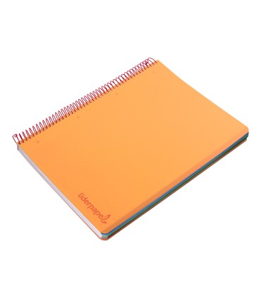 Cuaderno espiral liderpapel a5 micro wonder tapa plastico 120h 90g cuadro 5mm 5 bandas 6 taladros color naranja