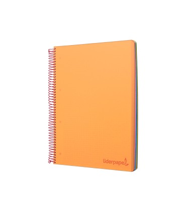 Cuaderno espiral liderpapel a5 micro wonder tapa plastico 120h 90g cuadro 5mm 5 bandas 6 taladros color naranja