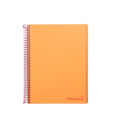 Cuaderno espiral liderpapel a5 micro wonder tapa plastico 120h 90g cuadro 5mm 5 bandas 6 taladros color naranja