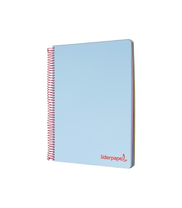 Cuaderno espiral liderpapel a5 micro wonder tapa plastico 120h 90g cuadro 5mm 5 bandas 6 taladros color celeste