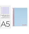 Cuaderno espiral liderpapel a5 micro wonder tapa plastico 120h 90g cuadro 5mm 5 bandas 6 taladros color celeste