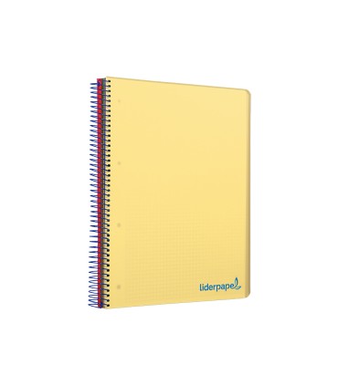 Cuaderno espiral liderpapel a5 micro wonder tapa plastico 120h 90g cuadro 5mm 5 bandas 6 taladros color amarillo