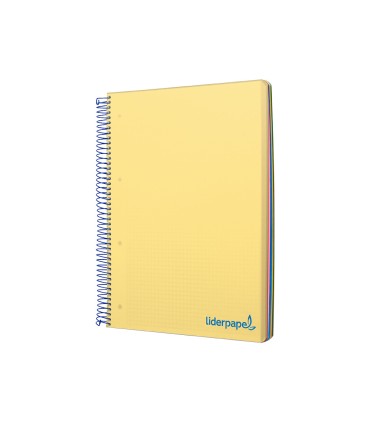 Cuaderno espiral liderpapel a5 micro wonder tapa plastico 120h 90g cuadro 5mm 5 bandas 6 taladros color amarillo